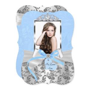Elegant Blue Silver Bow Rose Photo Quinceanera 1