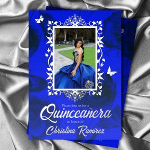 Elegant Blue, Silver Butterflies Quinceanera Foil  Foil