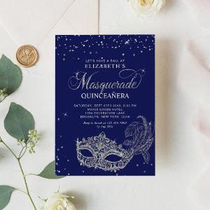 Elegant Blue Silver Glitter Masquerade Quinceañera