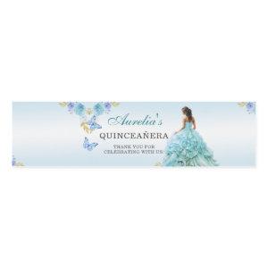 Elegant Blush Blue Floral Quinceañera Birthday W Water Bottle Label