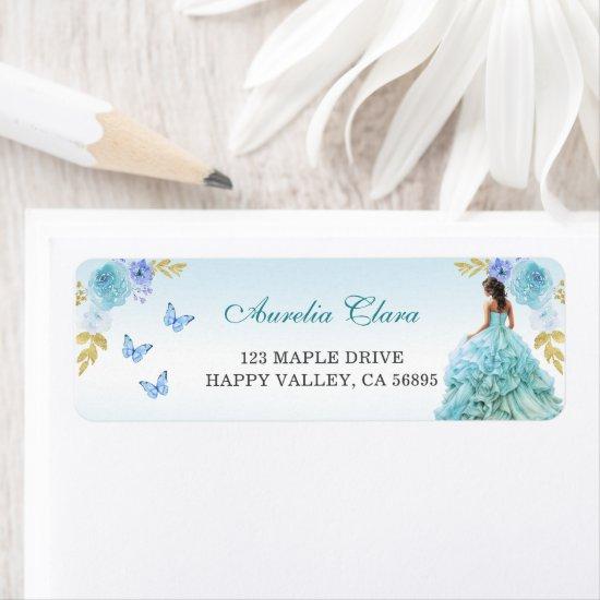 Elegant Blush Blue Floral Quinceañera Return Label