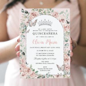 Elegant Blush Floral Butterflies Arch Quinceañera