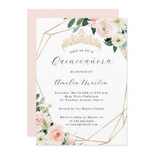 Elegant Blush Floral Tiara Geometric Quinceanera