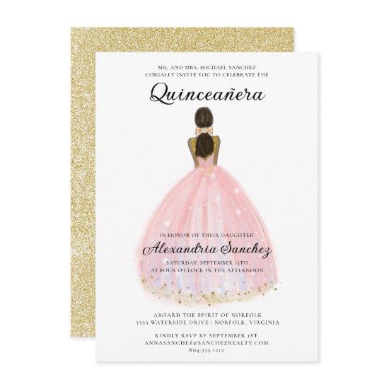 Elegant Blush Pink and Gold Glitter Quinceanera
