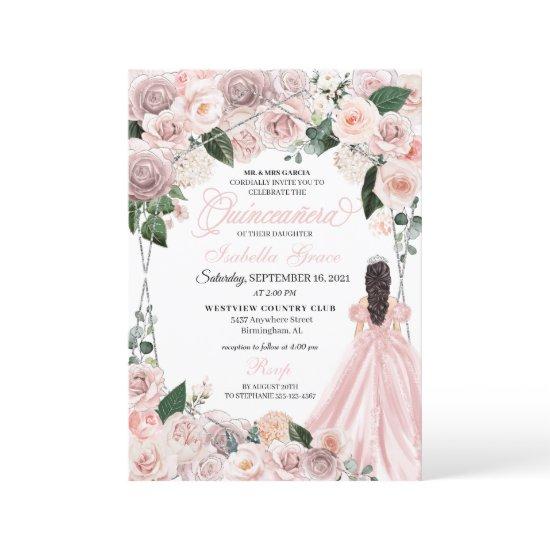 Elegant Blush Pink and Silver Floral Quinceanera I