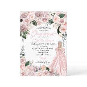 Elegant Blush Pink and Silver Floral Quinceanera