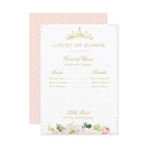 Elegant blush pink floral court of honor card