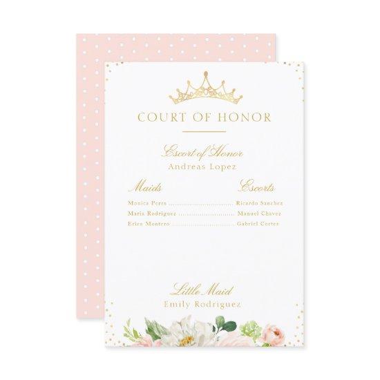 Elegant blush pink floral court of honor card