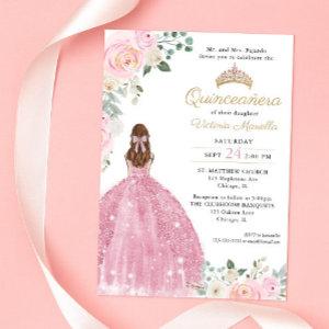 Elegant blush pink floral gold Quinceañera 15th
