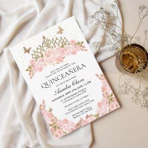 Elegant Blush Pink Floral Gold Tiara Quinceanera