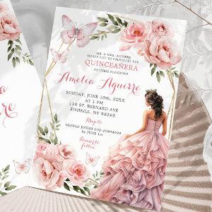 Elegant Blush Pink Floral Mexican Quinceañera