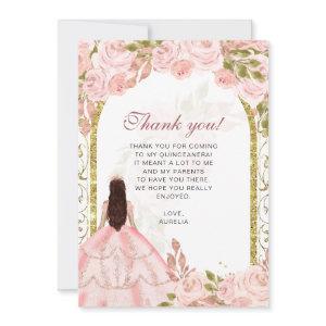 Elegant Blush Pink Floral Photo Quinceañera Thank You Card