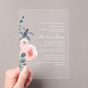 Elegant Blush Pink Floral Quinceañera Acrylic