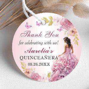 Elegant Blush Pink Floral Quinceañera Birthday Favor Tags