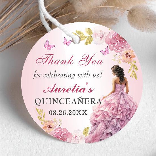 Elegant Blush Pink Floral Quinceañera Birthday Favor Tags