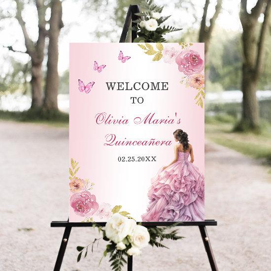 Elegant Blush Pink Floral Quinceañera Birthday Foam Board