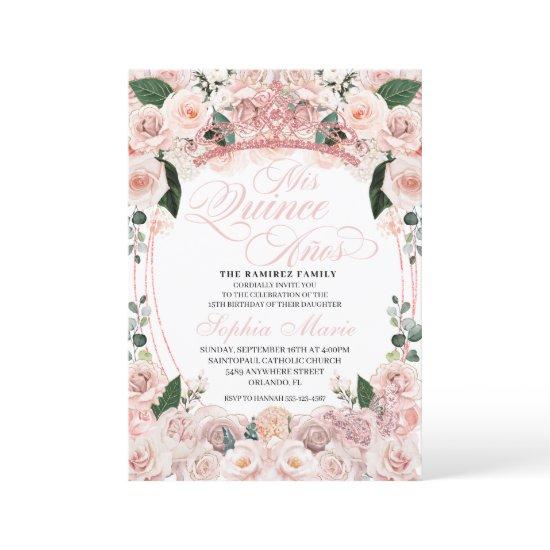 Elegant Blush Pink Floral Quinceanera Birthday