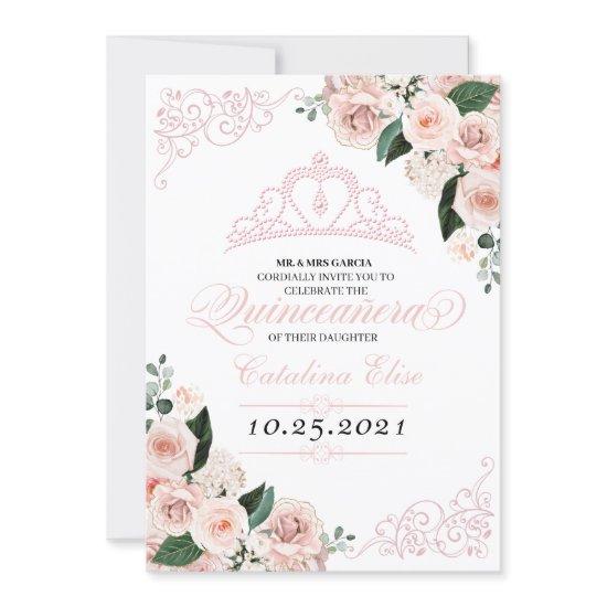 Elegant Blush Pink Floral Quinceanera Birthday