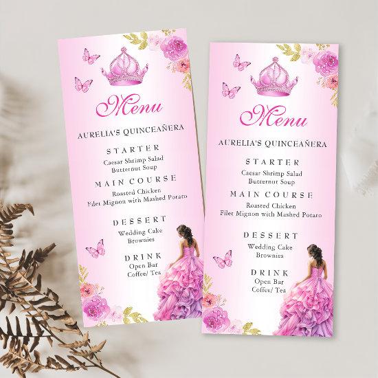 Elegant Blush Pink Floral Quinceañera Birthday Menu
