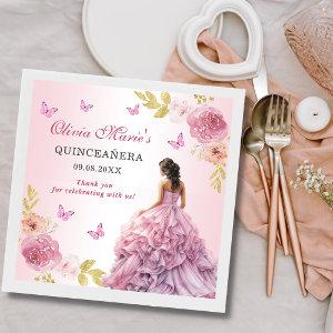 Elegant Blush Pink Floral Quinceañera Birthday Napkins