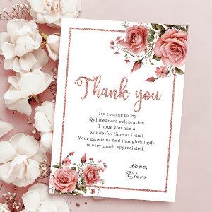 Elegant Blush Pink Floral Quinceañera Birthday Thank You Card