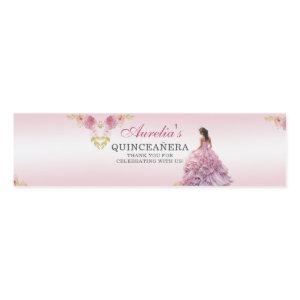 Elegant Blush Pink Floral Quinceañera Birthday Water Bottle Label