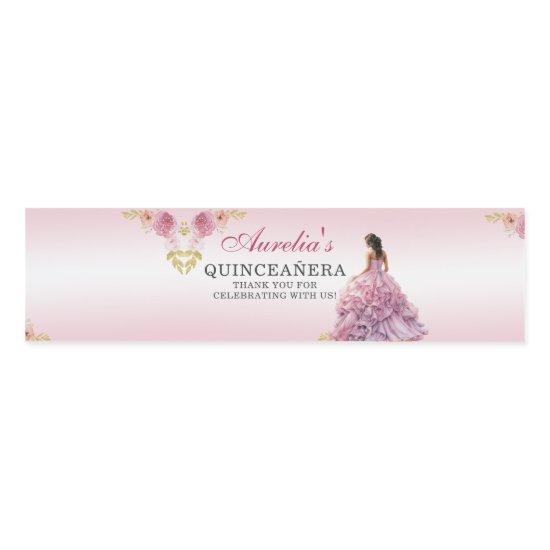 Elegant Blush Pink Floral Quinceañera Birthday Water Bottle Label