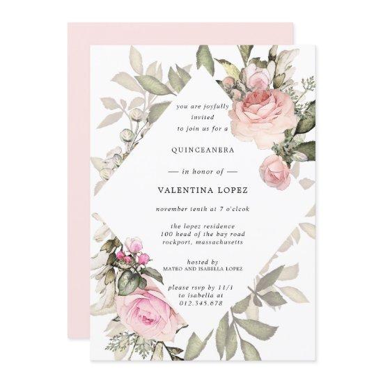 Elegant Blush Pink Floral Quinceanera