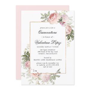 Elegant Blush Pink Floral Quinceanera