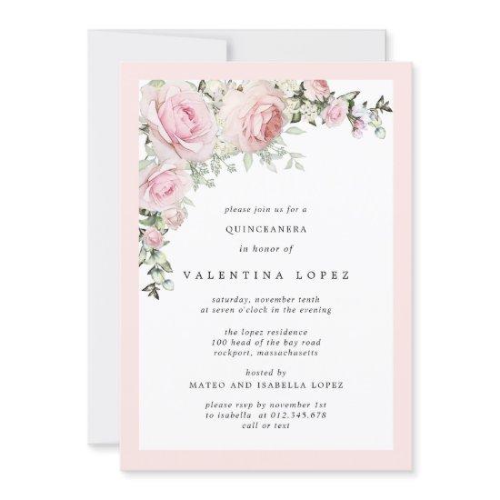 Elegant Blush Pink Floral Quinceanera