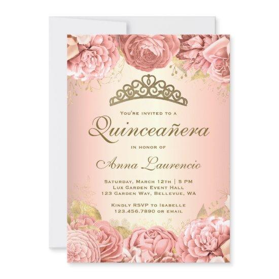 Elegant Blush Pink Floral Quinceanera