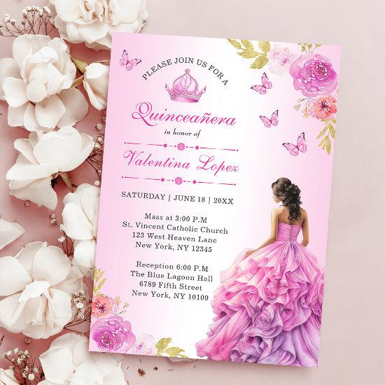 Elegant Blush Pink Floral Quinceañera
