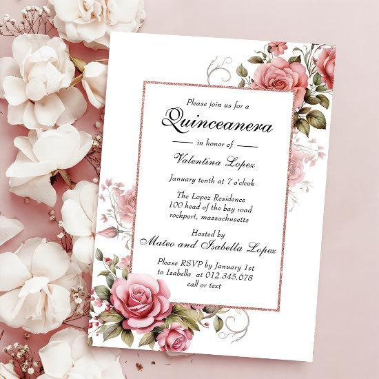 Elegant Blush Pink Floral Quinceanera