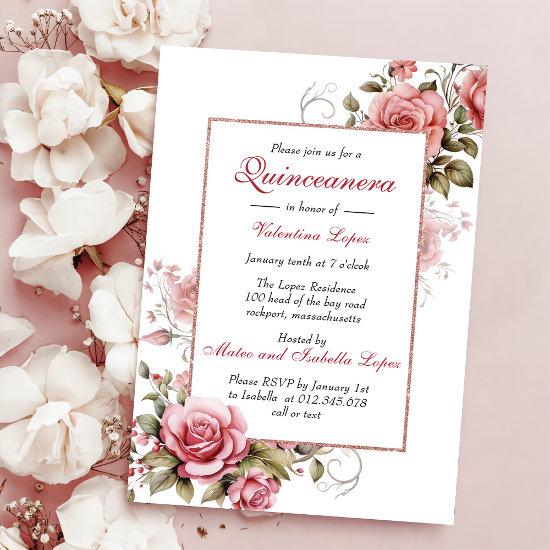 Elegant Blush Pink Floral Quinceanera