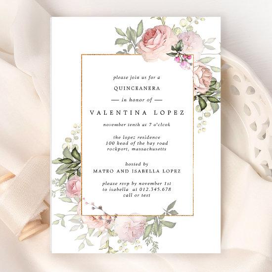 Elegant Blush Pink Floral Quinceanera
