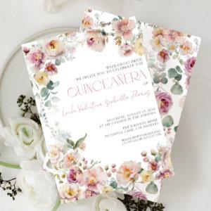 Elegant Blush Pink Floral Quinceañera