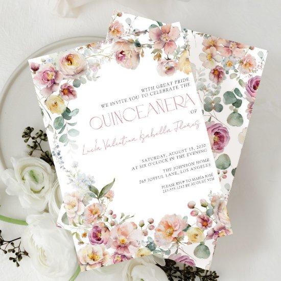 Elegant Blush Pink Floral Quinceañera