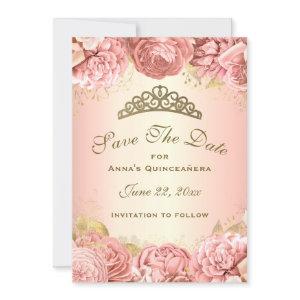 Elegant Blush Pink Floral Quinceanera Save The Date