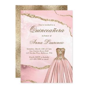Elegant Blush Pink Gold Marble Agate Quinceanera