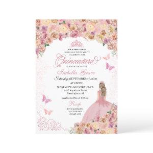 Elegant Blush Pink Peach Floral Quinceanera