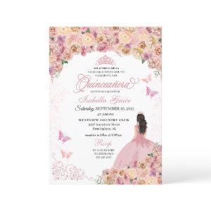 Elegant Blush Pink Peach Floral Quinceanera