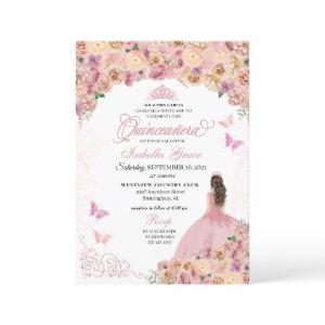 Elegant Blush Pink Peach Floral Quinceanera
