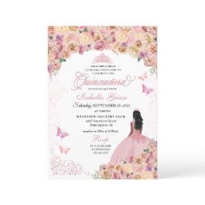 Elegant Blush Pink Peach Floral Quinceanera