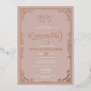 Elegant Blush Pink Quinceañera Rose Gold Foil