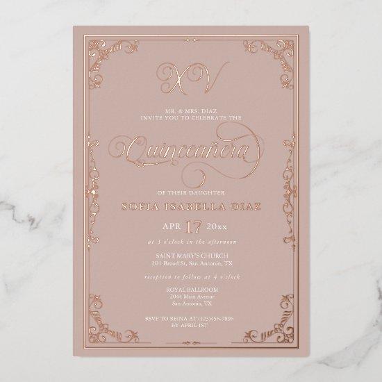 Elegant Blush Pink Quinceañera Rose Gold Foil