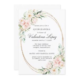 Elegant Blush Pink Rose Floral Quinceanera