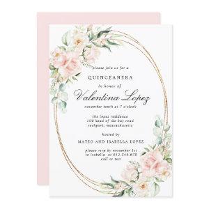 Elegant Blush Pink Rose Floral Quinceanera