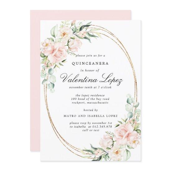 Elegant Blush Pink Rose Floral Quinceanera