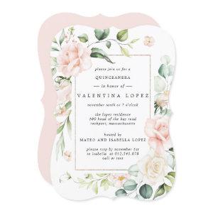 Elegant Blush Pink Rose Floral Quinceanera