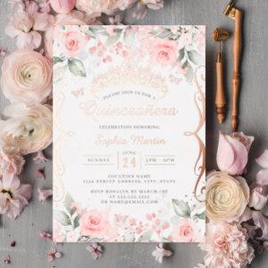 Elegant Blush Pink Rose Gold Quinceanera  Foil